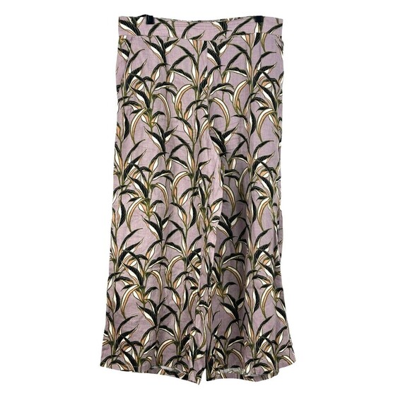 Tahari Womens Sz L Linen Purple Wide Leg Cropped Pants Pull On Elastic Waist E2 - Picture 1 of 12